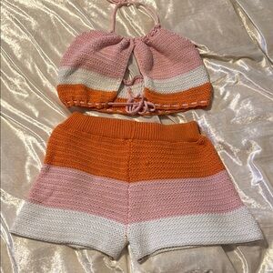 Colorful Knit Women's Shorts Set